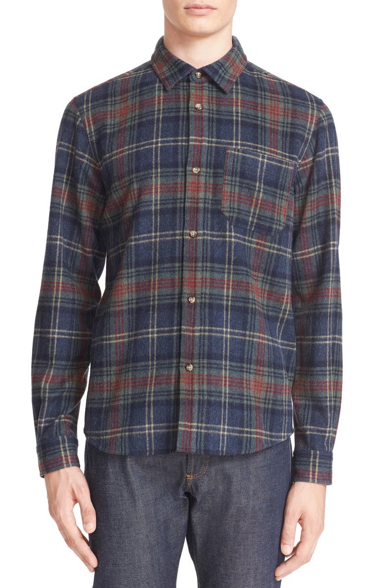 A.P.C. Trevor Plaid Wool Blend Flannel Shirt | Nordstrom