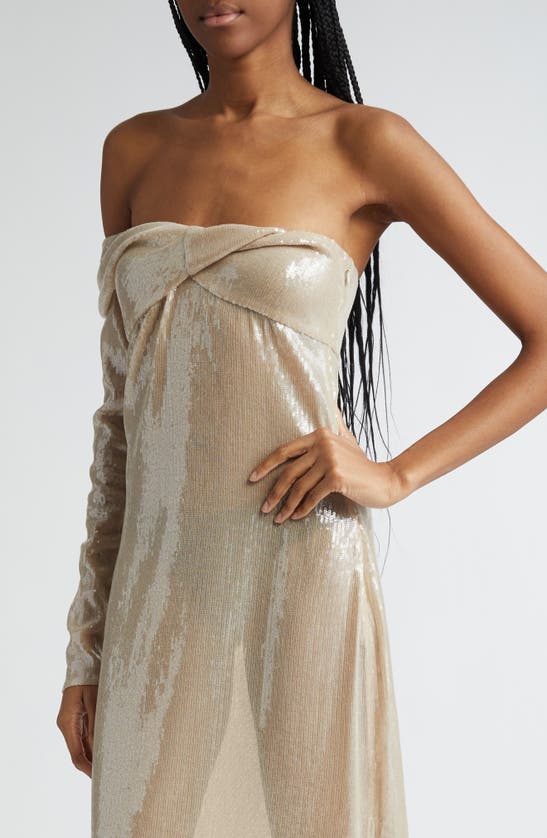 Shop Courrèges Twist Asymmetric One-shoulder Glitter Maxi Dress In Sand