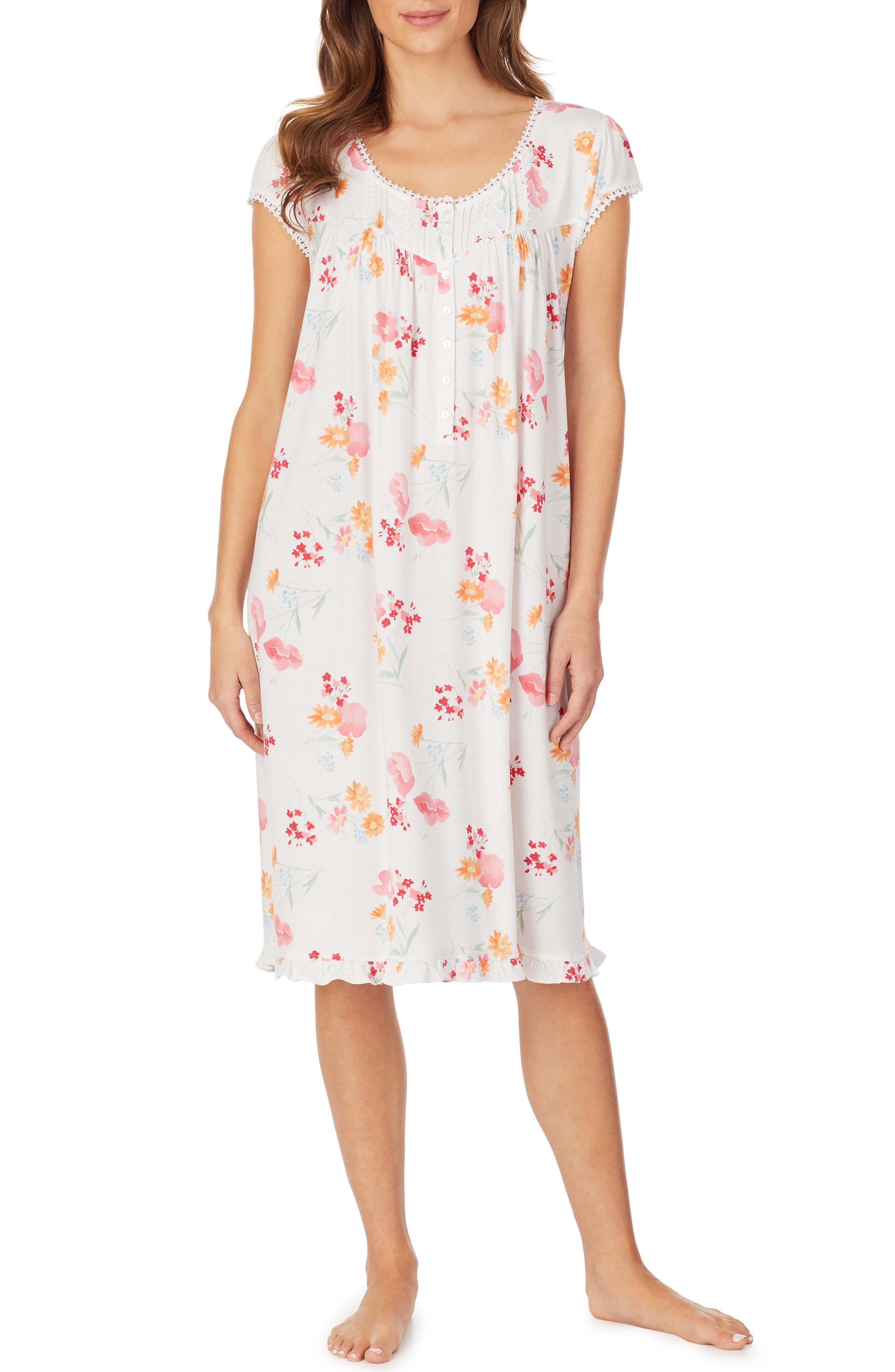 Plus Size Eileen West Waltz Jersey Knit Nightgown, White