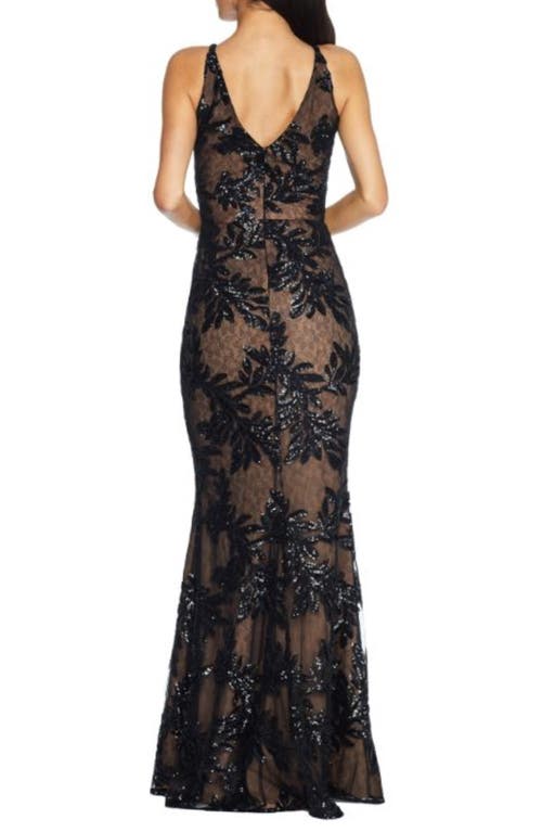 Shop Dress The Population Sharon Embellished Lace Evening Gown In Black/nude