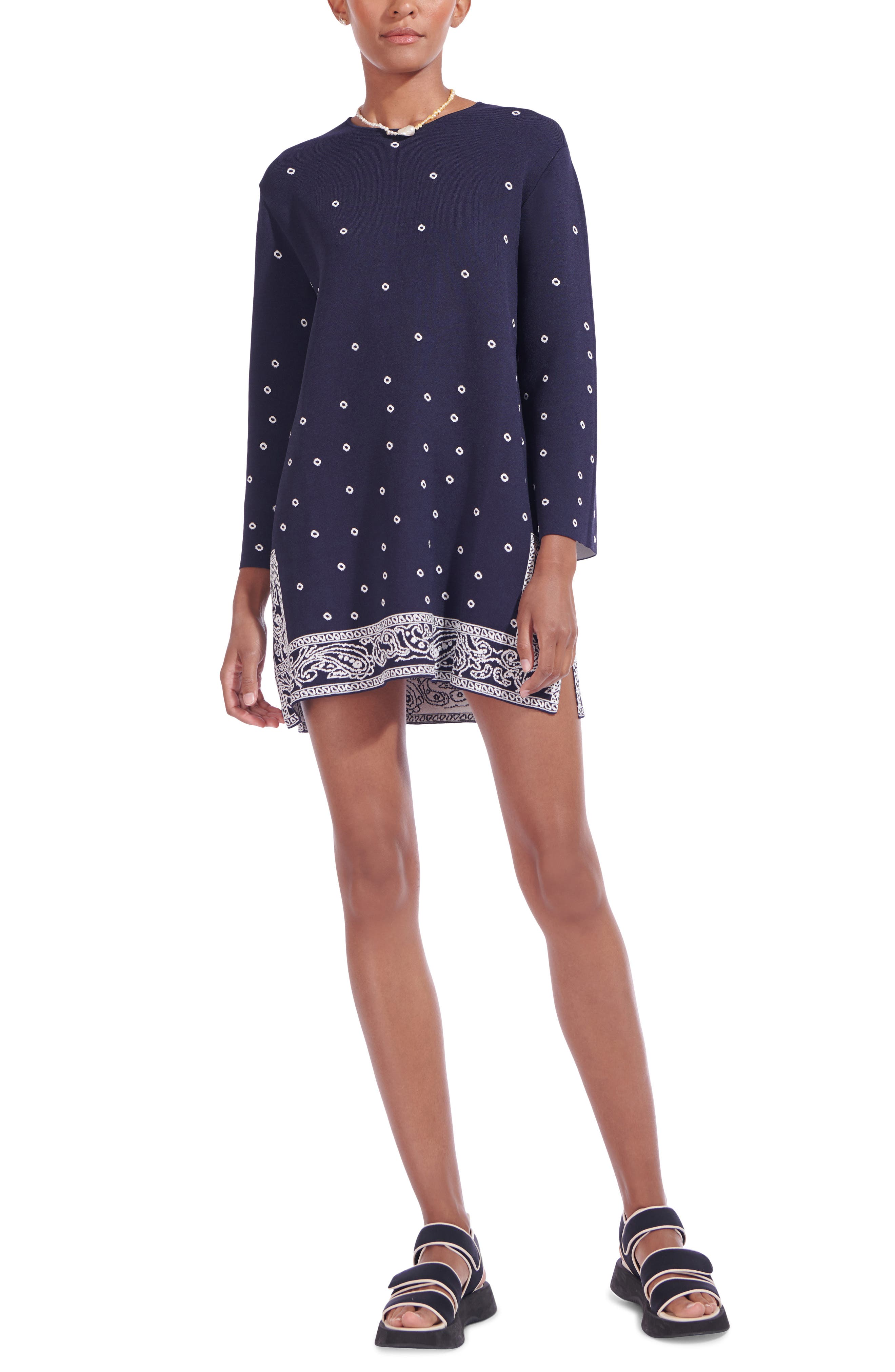 border print shift dress