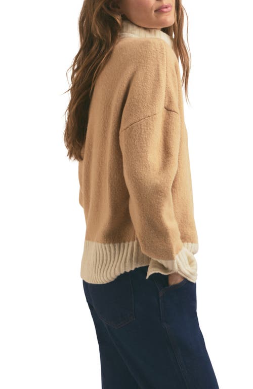 Shop Favorite Daughter The Andi Contrast Rib Turtleneck Wool & Cashmere Blend Sweater In Beige/ivory