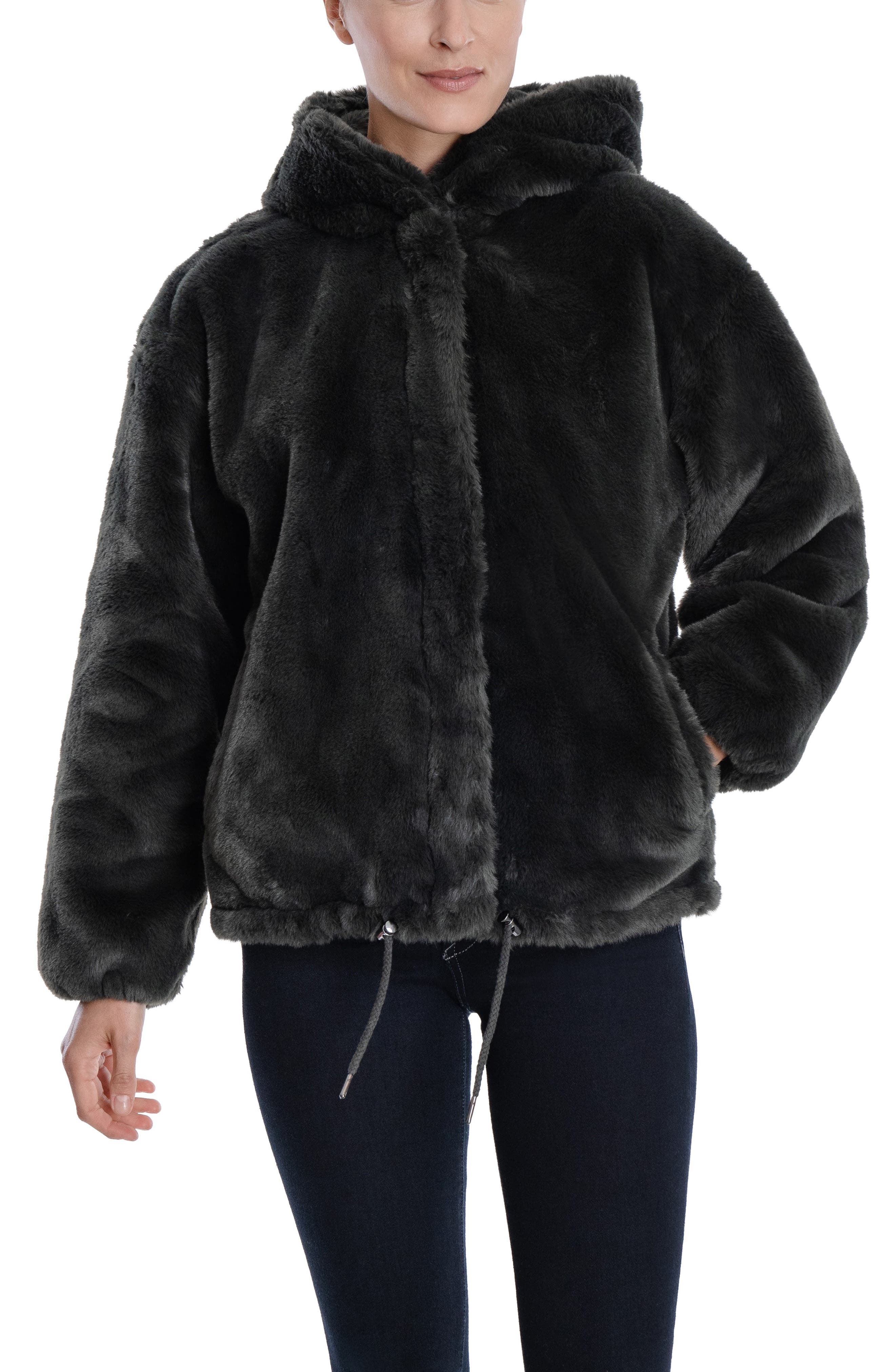 lucky brand faux fur hooded jacket