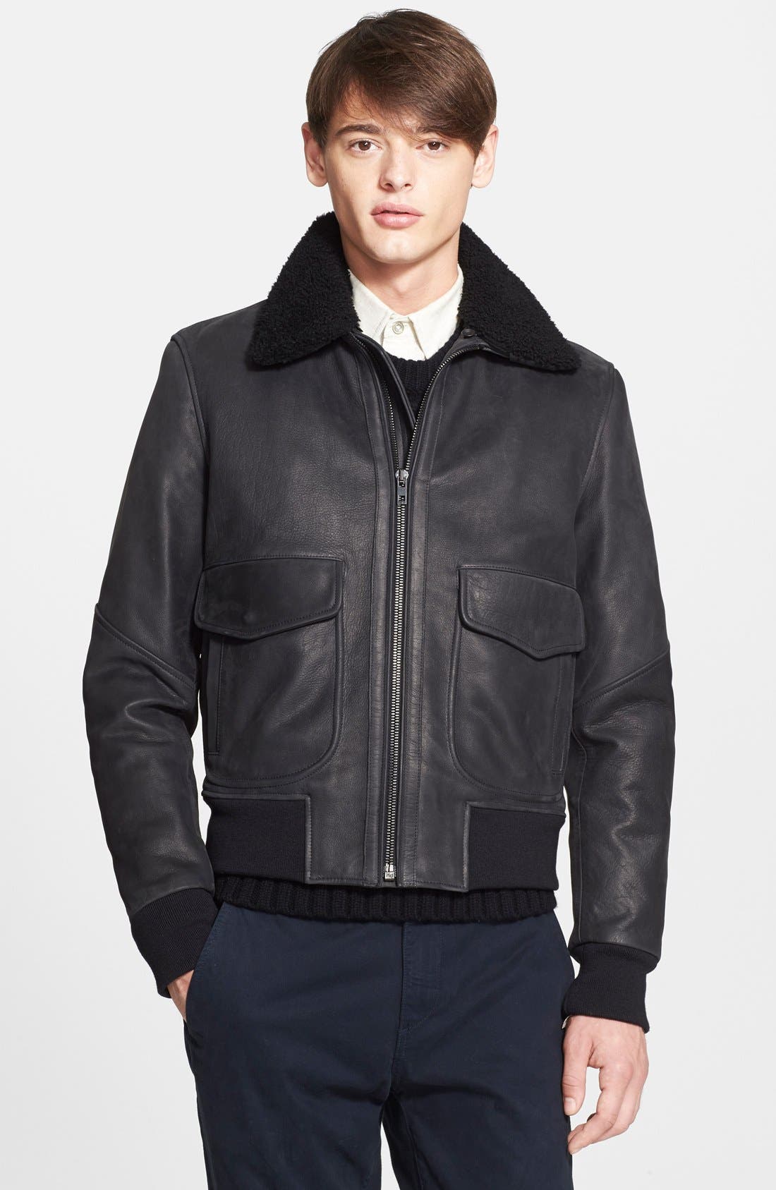 rag & bone 'Mitch' Leather Jacket with Genuine Shearling Collar Nordstrom