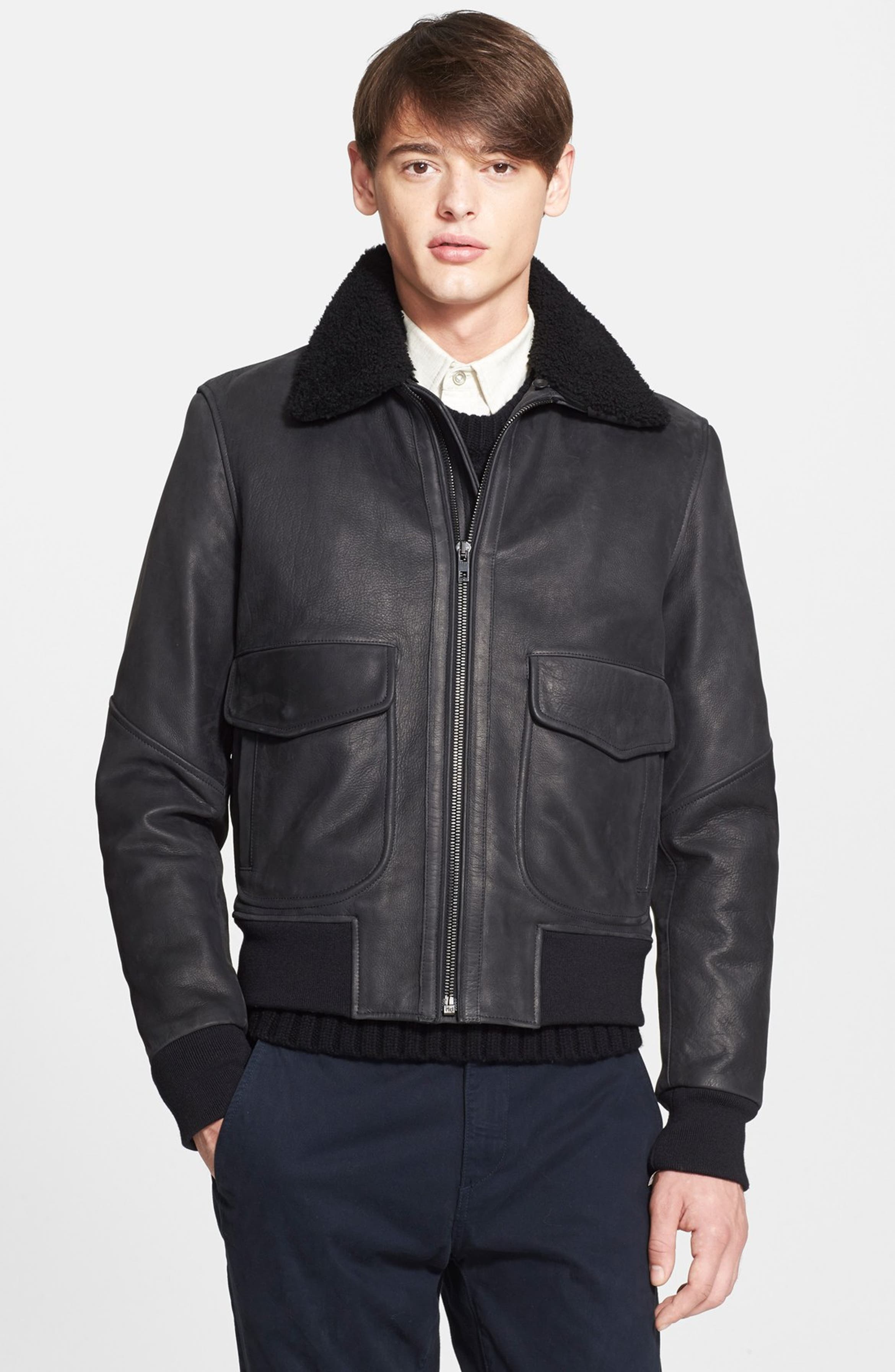 rag & bone 'Mitch' Leather Jacket with Genuine Shearling Collar | Nordstrom