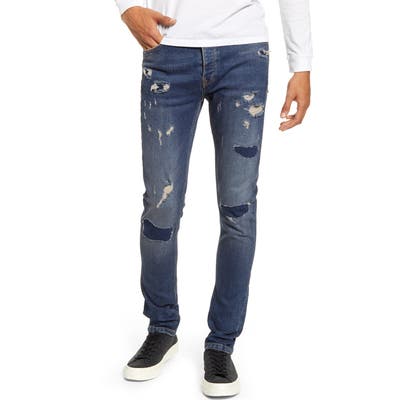 Topman Rip & Repair Skinny Jeans, Blue