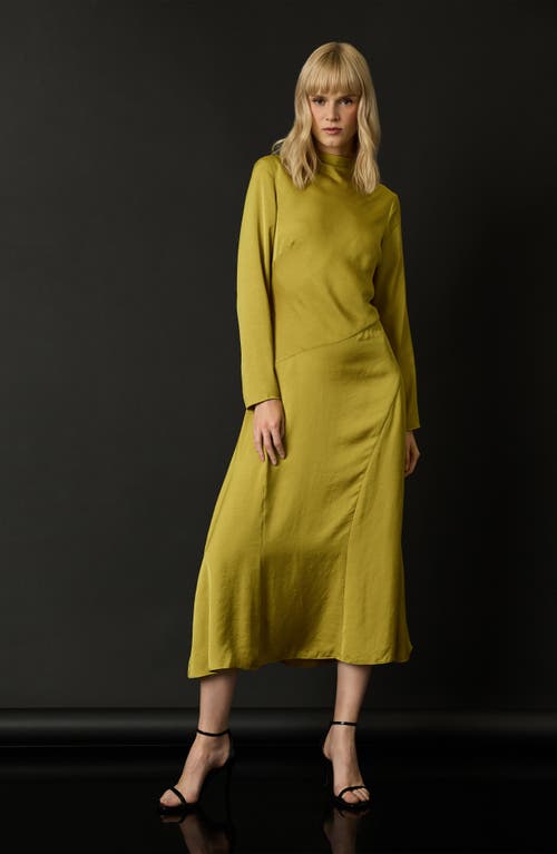 Shop Luxely Funnel Neck Long Sleeve Midi Dress In Olive Oil