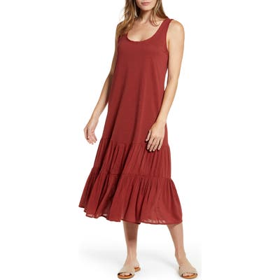 Caslon Mixed Media Drop Waist Maxi Dress, Burgundy