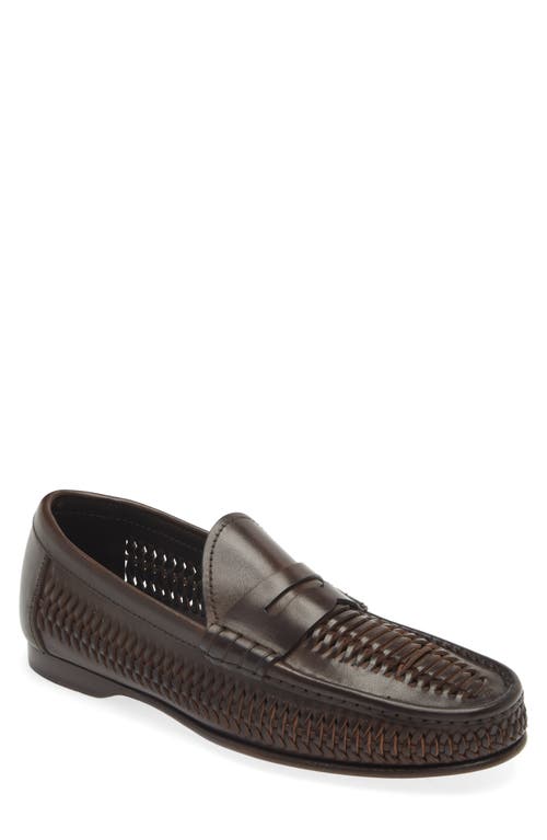 Ralph Lauren Purple Label Chalmers Woven Penny Loafer in Luggage Brown 