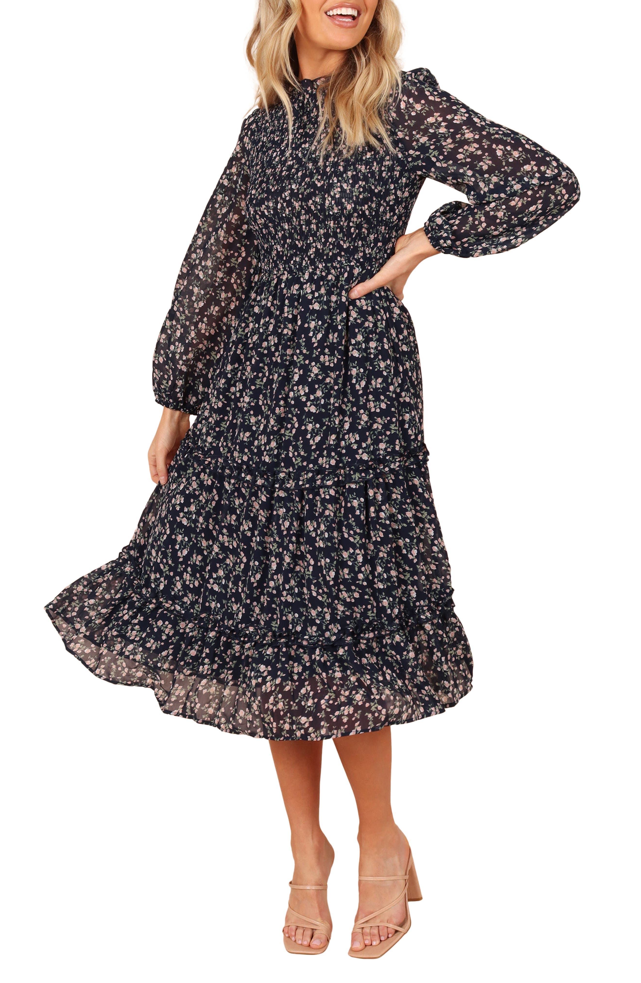 Petal & Pup Edwina Floral Long Sleeve Tiered Midi Dress | Nordstrom