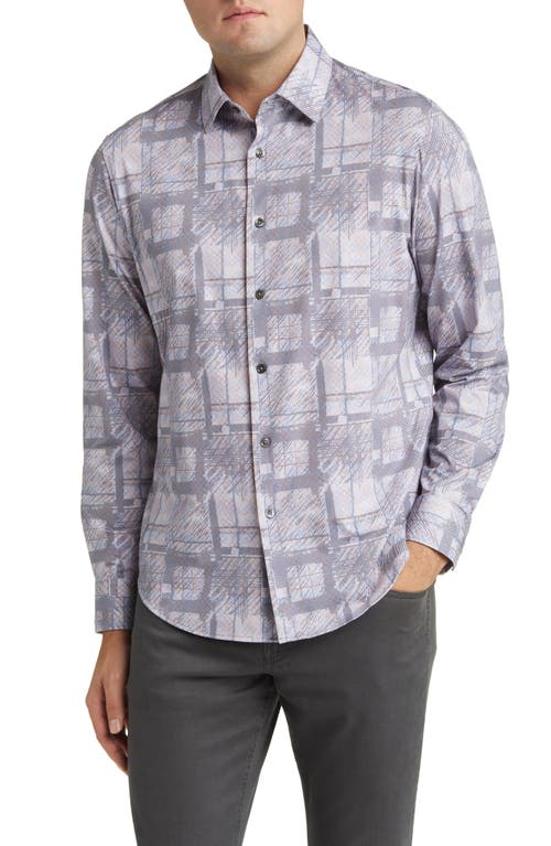 Bugatchi James OoohCotton Abstract Print Stretch Cotton Button-Up Shirt Cement at Nordstrom,