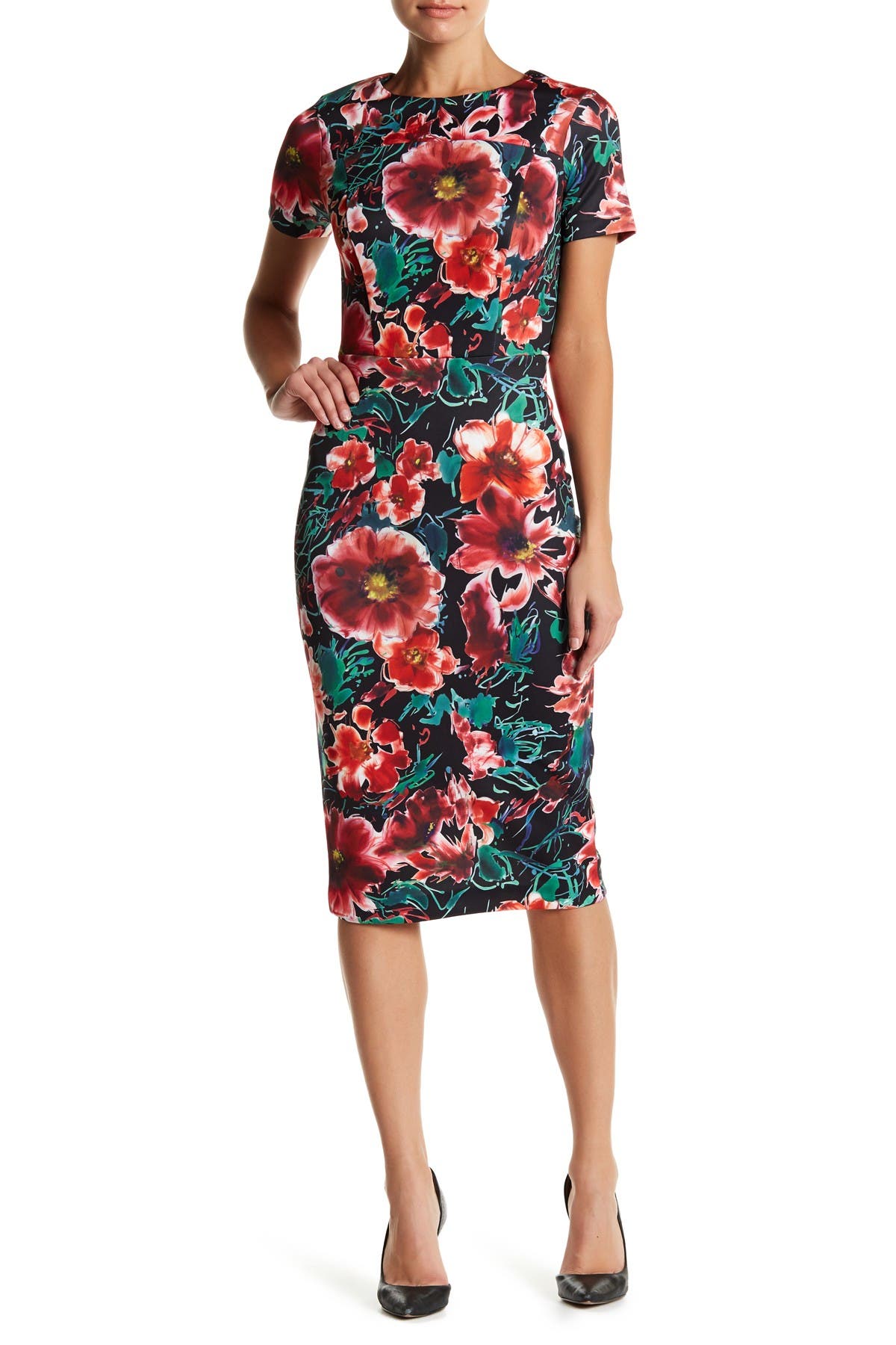 floral sheath midi dress