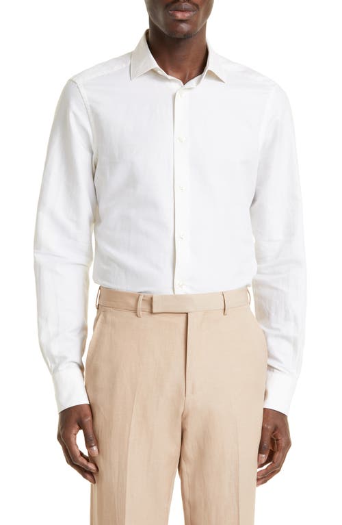 ZEGNA Crossover Cotton, Linen & Silk Button-Up Shirt White at Nordstrom, Eu