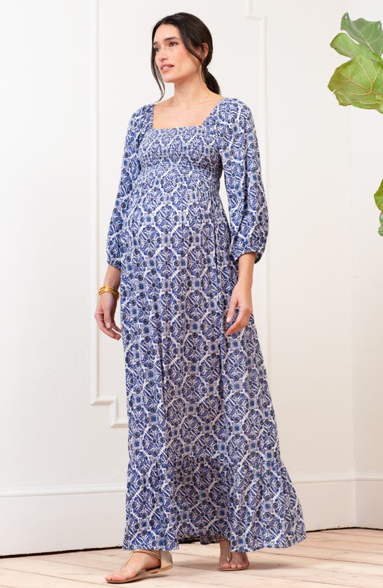 Shop Seraphine Maternity Maxi Dress In Blue Print