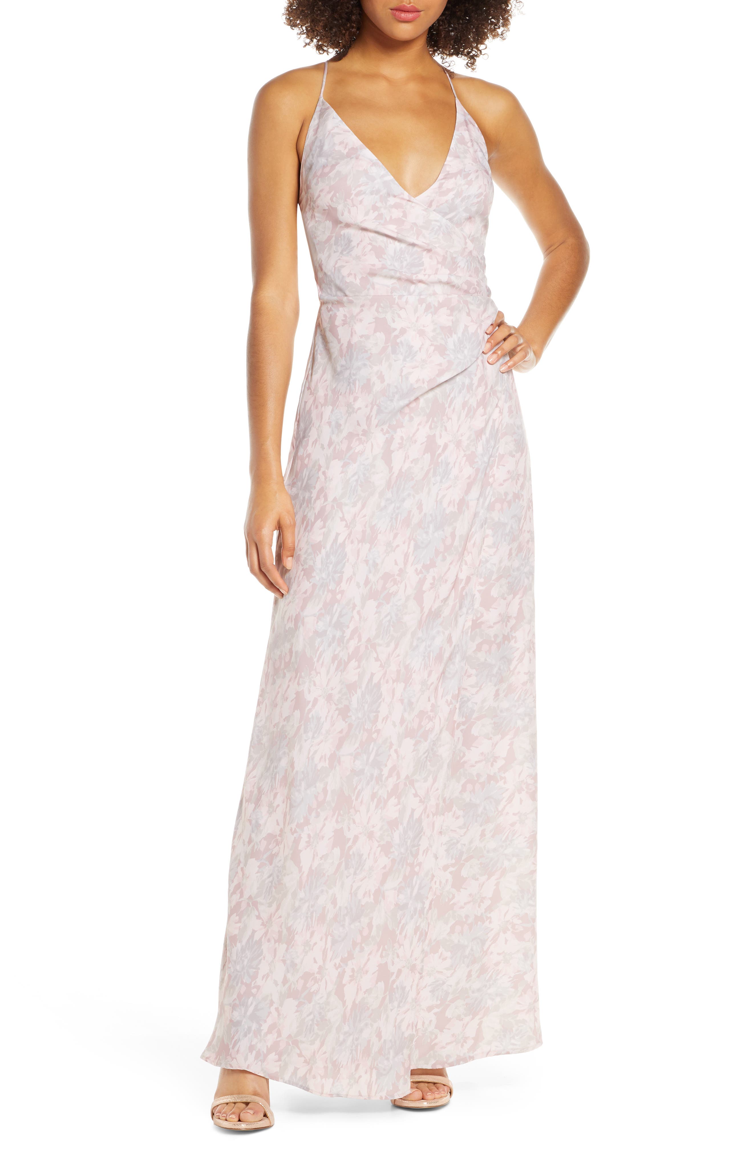 Wayf The Allison Faux Wrap Gown, Pink
