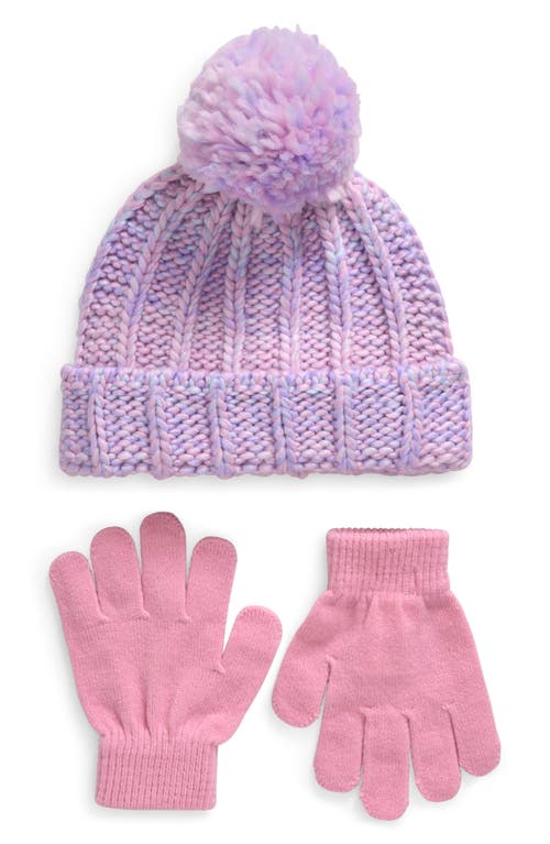 Shop Capelli New York Kids' Pompom Beanie & Magic Gloves Set In Pink Combo