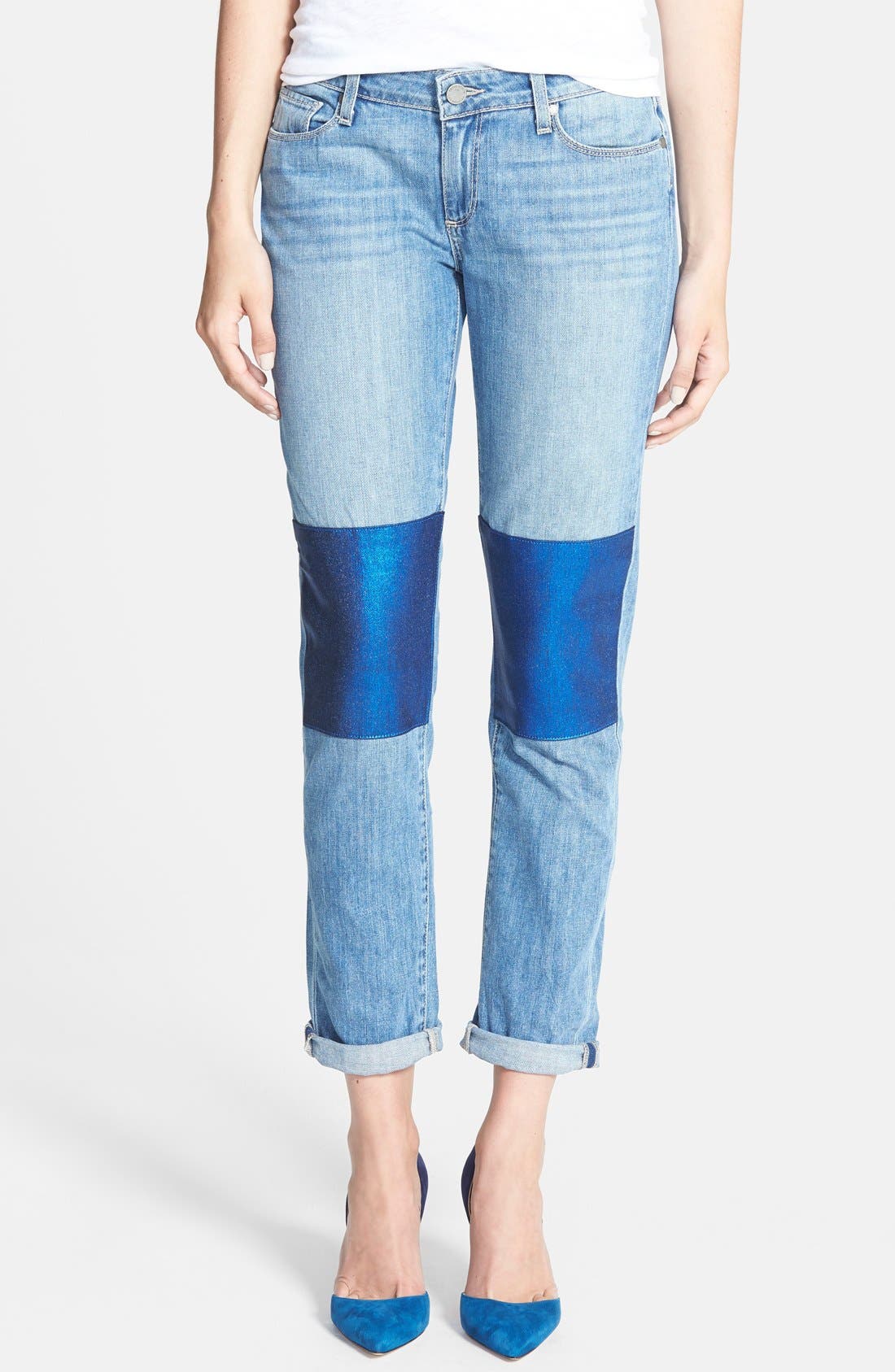 Paige Denim 'Jimmy Jimmy' Knee Patch Skinny Boyfriend Jeans (Nico Blue) Nordstrom