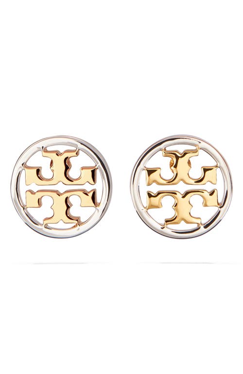 Shop Tory Burch Circle Logo Stud Earrings In Tory Gold/silver