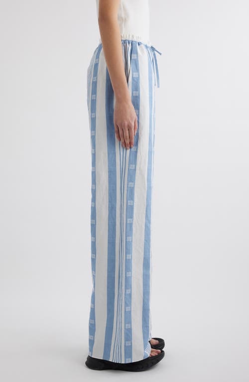 Shop Givenchy 4g Mixed Stripe Cotton & Linen Drawstring Pants In Blue/off White