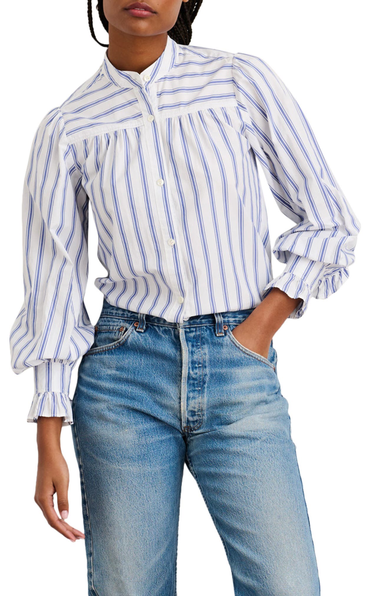 Alex Mill Lee Ruffle Cuff Stripe Cotton 