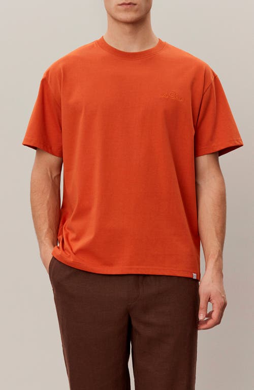 Shop Les Deux Logo Embroidered Recycled Cotton Blend T-shirt In Terracotta/court Orange