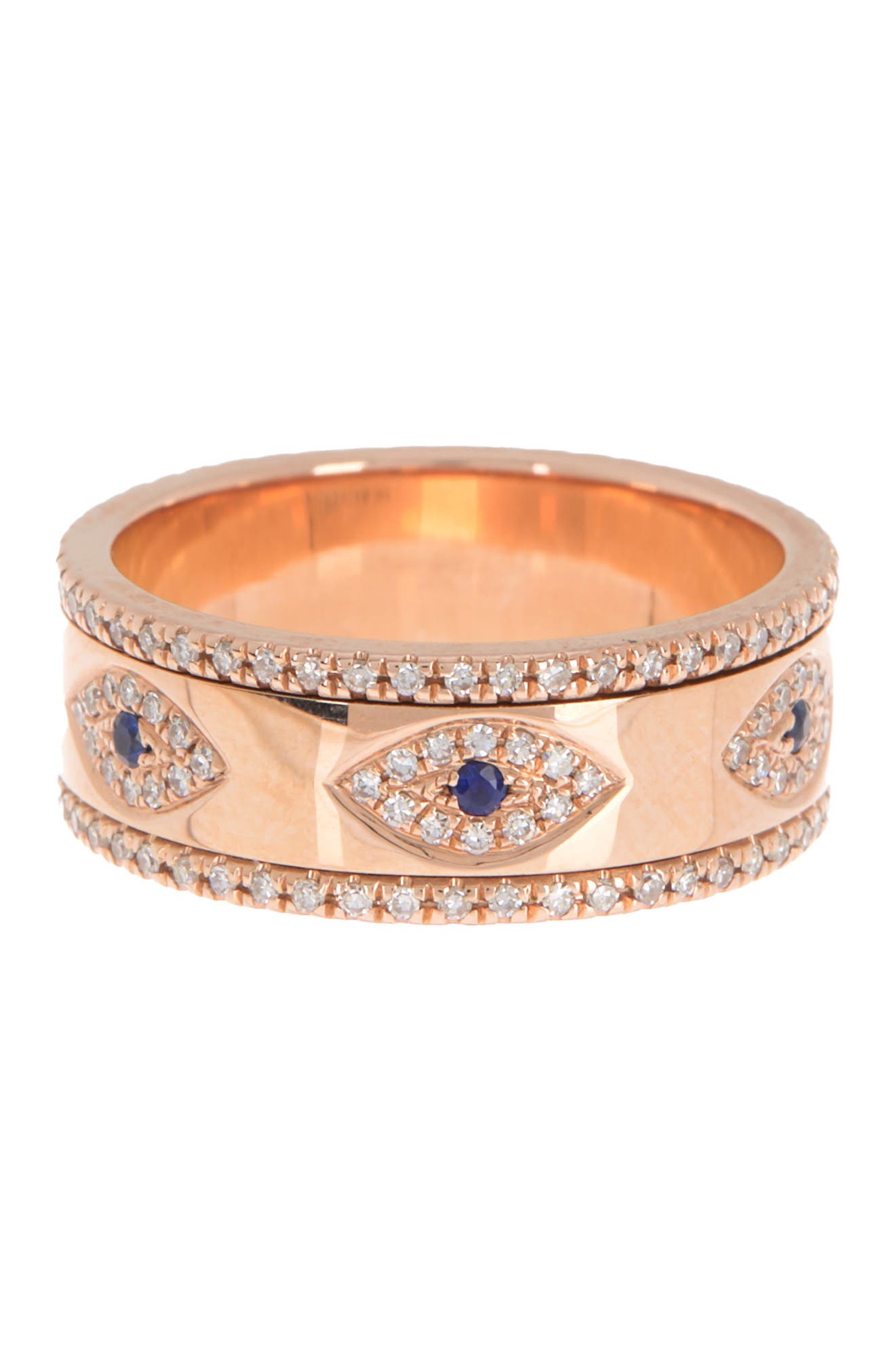 Ef Collection 14k Gold Blue Sapphire & Diamond Evil Eye Spinning Ring In 14k Rose Gold