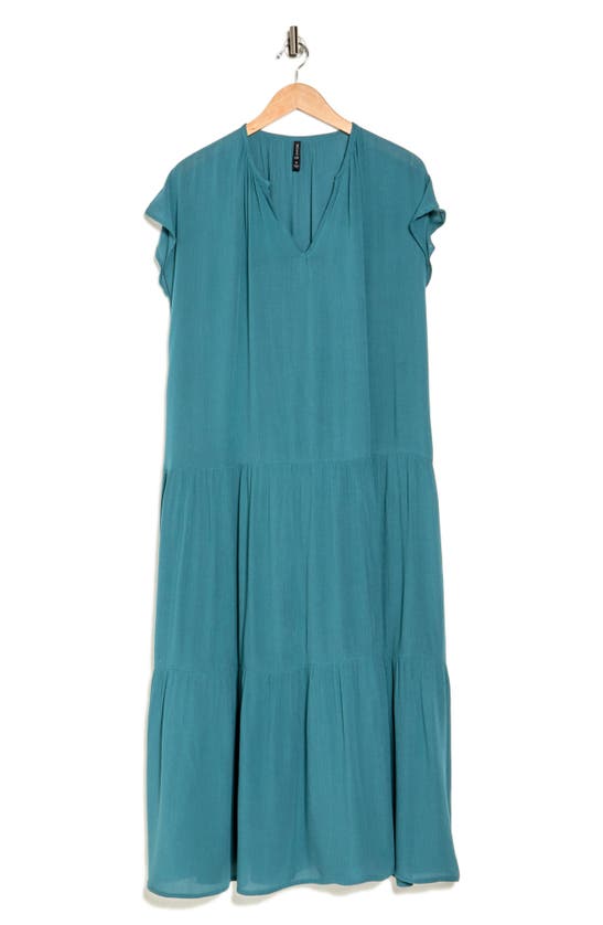 Shop Boho Me Tiered Cap Sleeve Dress In Teal Hydro