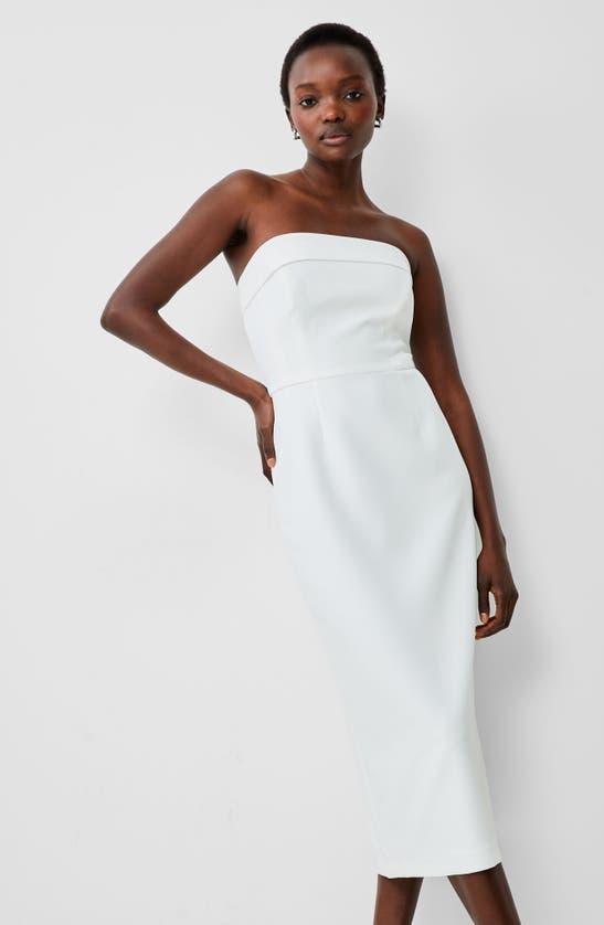 French Connection Echo Crepe Strapless Midi Dress In Summer White