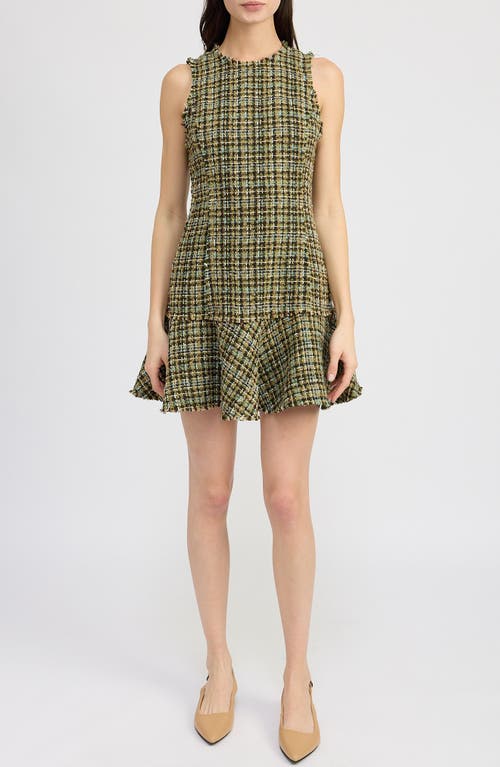 Shop En Saison Jaime Tweed Minidress In Olive Multi