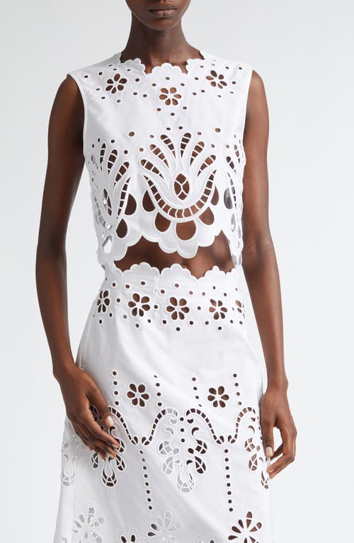 Shop Dolce & Gabbana Dolce&gabbana Embroidered Eyelet Crop Top In Bianco Ottico