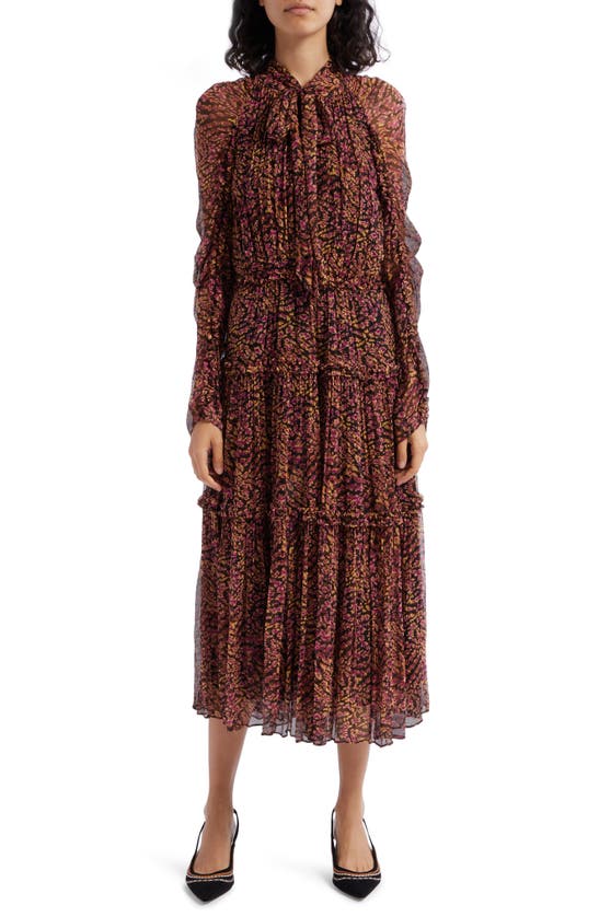 Ulla Johnson Idalia Metallic Thread Floral Long Sleeve Silk Dress In Peridot