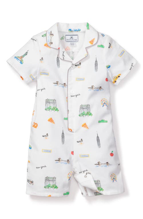 Petite Plume Kids' New York One-Piece Short Pajamas White at Nordstrom,