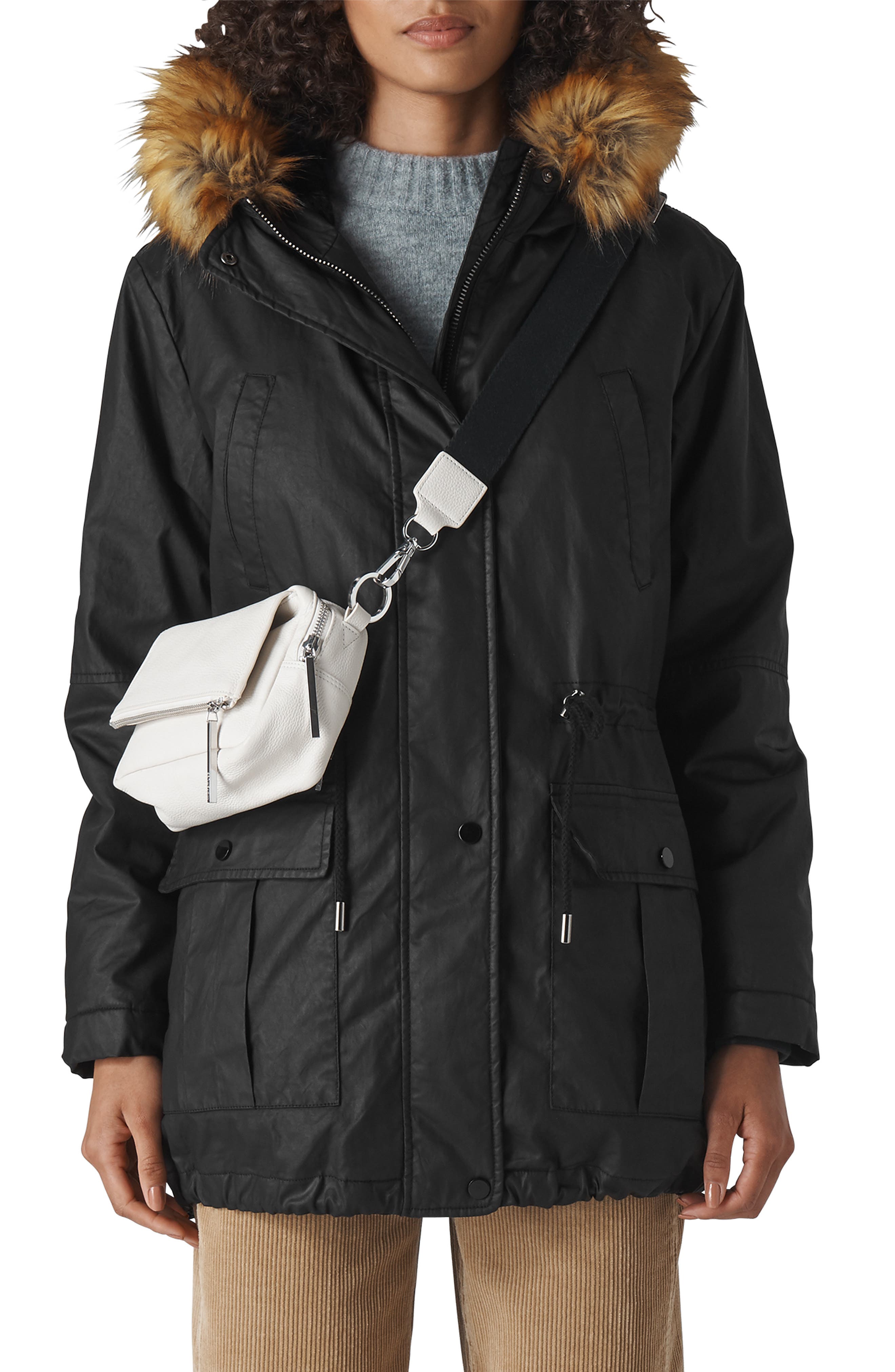 whistles faux fur lined waxy parka