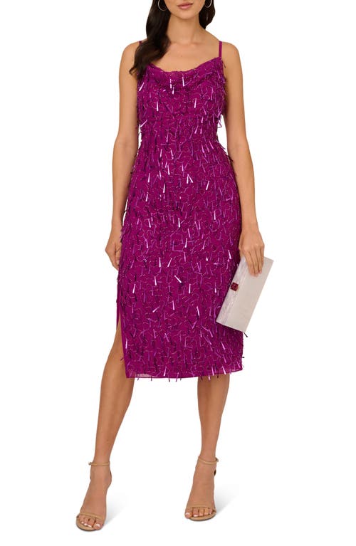 Shop Liv Foster Mixed Bead Cowl Neck Cocktail Midi Dress In Magenta Noir