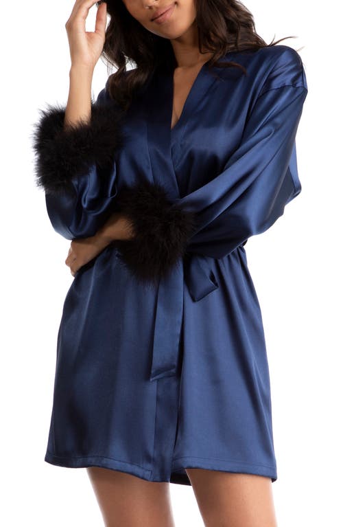 In Bloom by Jonquil Noelle Feather Trim Satin Wrap in Bright Navy