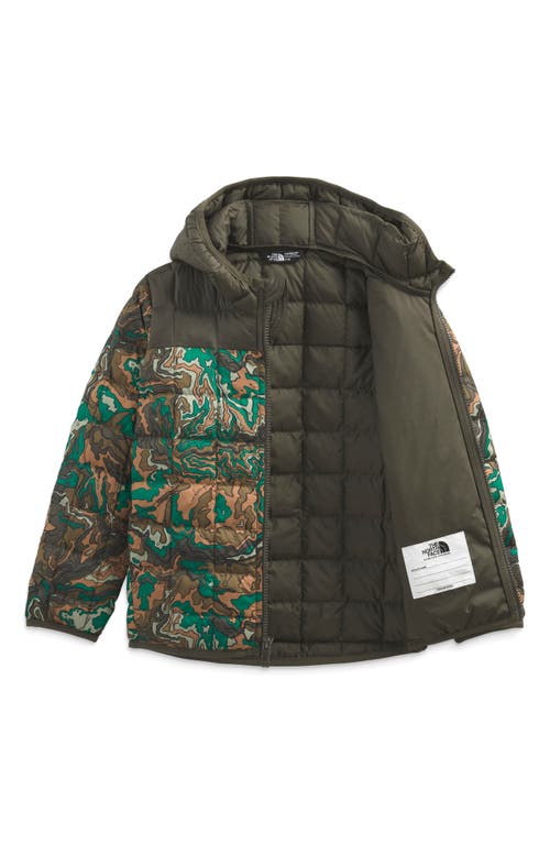 The North Face Kids' Thermoball Hooded Jacket in Taupe Green Terrain Print