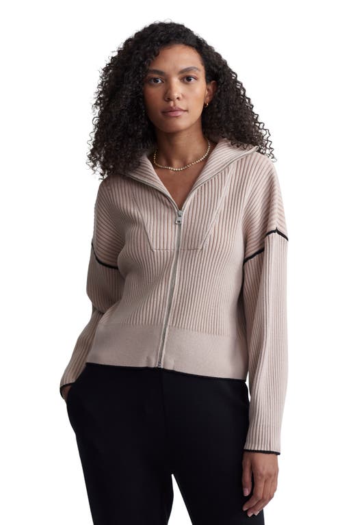 Shop Varley Carmen Rib Knit Zip-up Cardigan In Cement