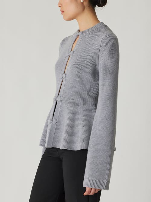 Rebecca Taylor Novlety Wool Peplum Cardi In Medium Heather Grey