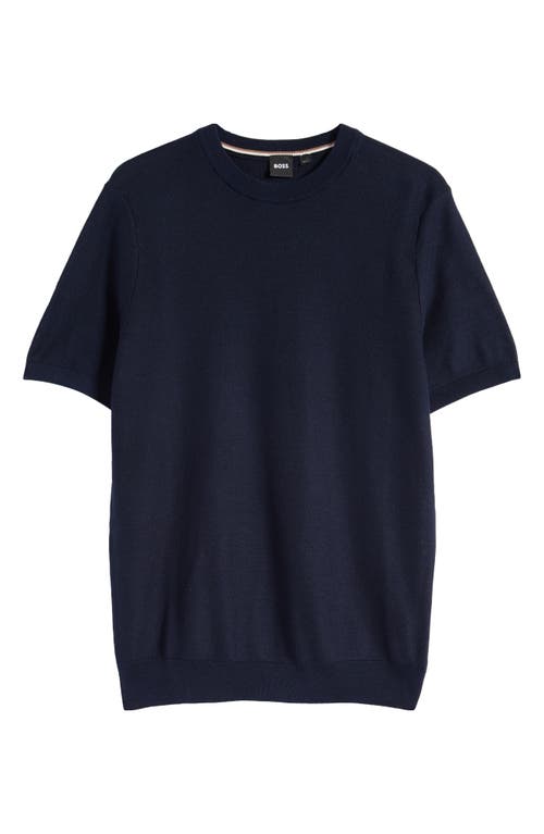 Shop Hugo Boss Boss Tantino Cotton Blend Crewneck Top In Dark Blue