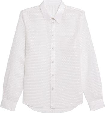 Helmut Lang Curved Bubble Pack Jacquard Sheer Button-Up Shirt 