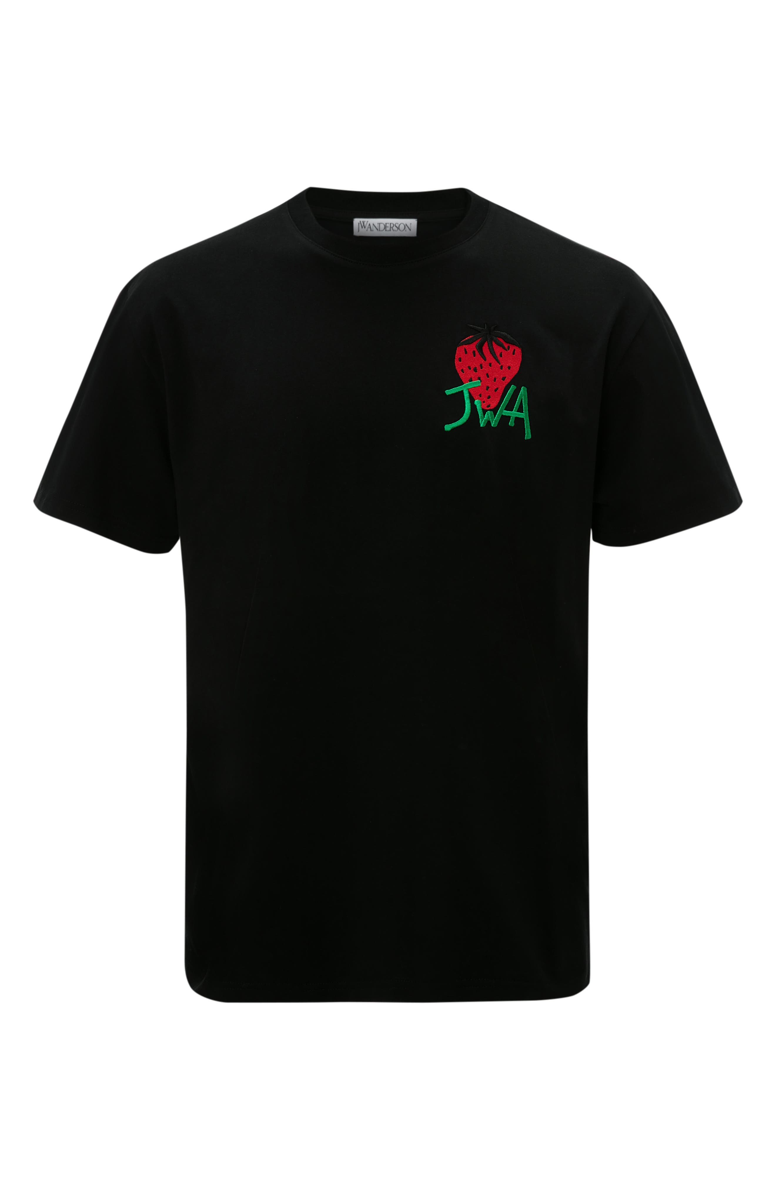 JW Anderson Embroidered Strawberry JWA Logo Cotton T-Shirt in Black at Nordstrom, Size Medium