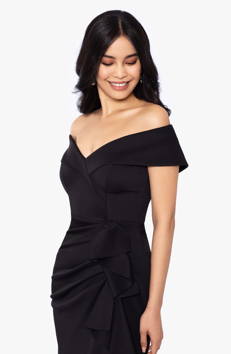 Xscape Evenings Ruffle Off the Shoulder Scuba Gown | Nordstrom