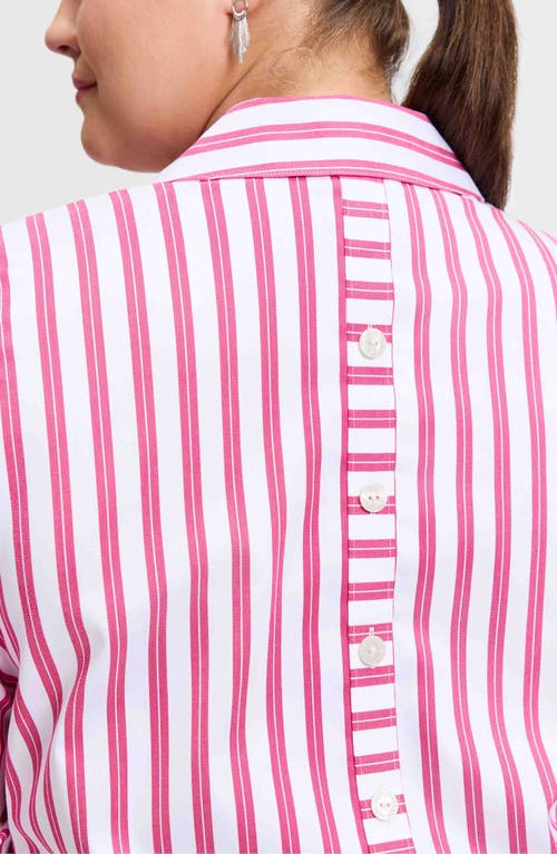 Foxcroft Pamela Stripe Cotton Blend Tunic Shirt In Ruby Pink/white