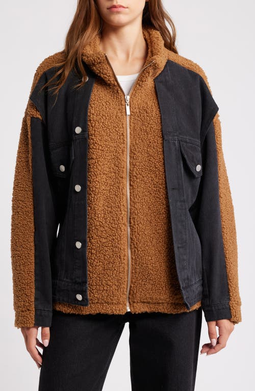 Shop Blanknyc Faux Shearling & Denim Trucker Jacket In Sweet Roll