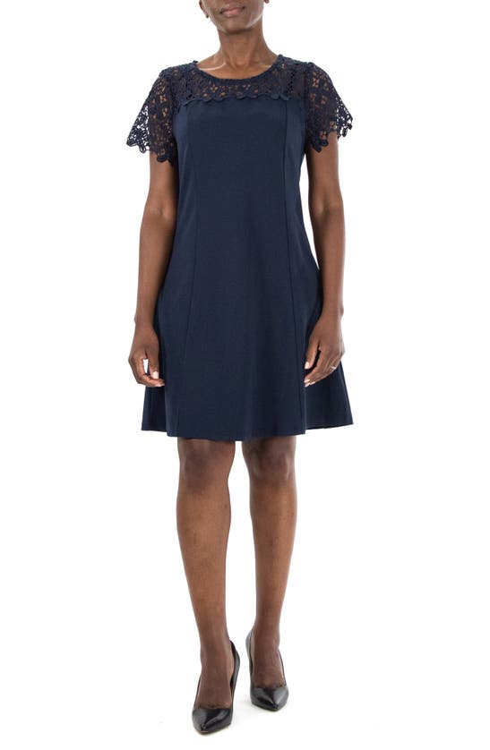 Nina Leonard Cap Sleeve A-line Dress In Navy