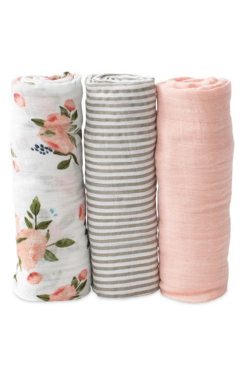 little unicorn 3-Pack Organic Cotton Muslin Swaddle Blankets in Watercolor Roses at Nordstrom