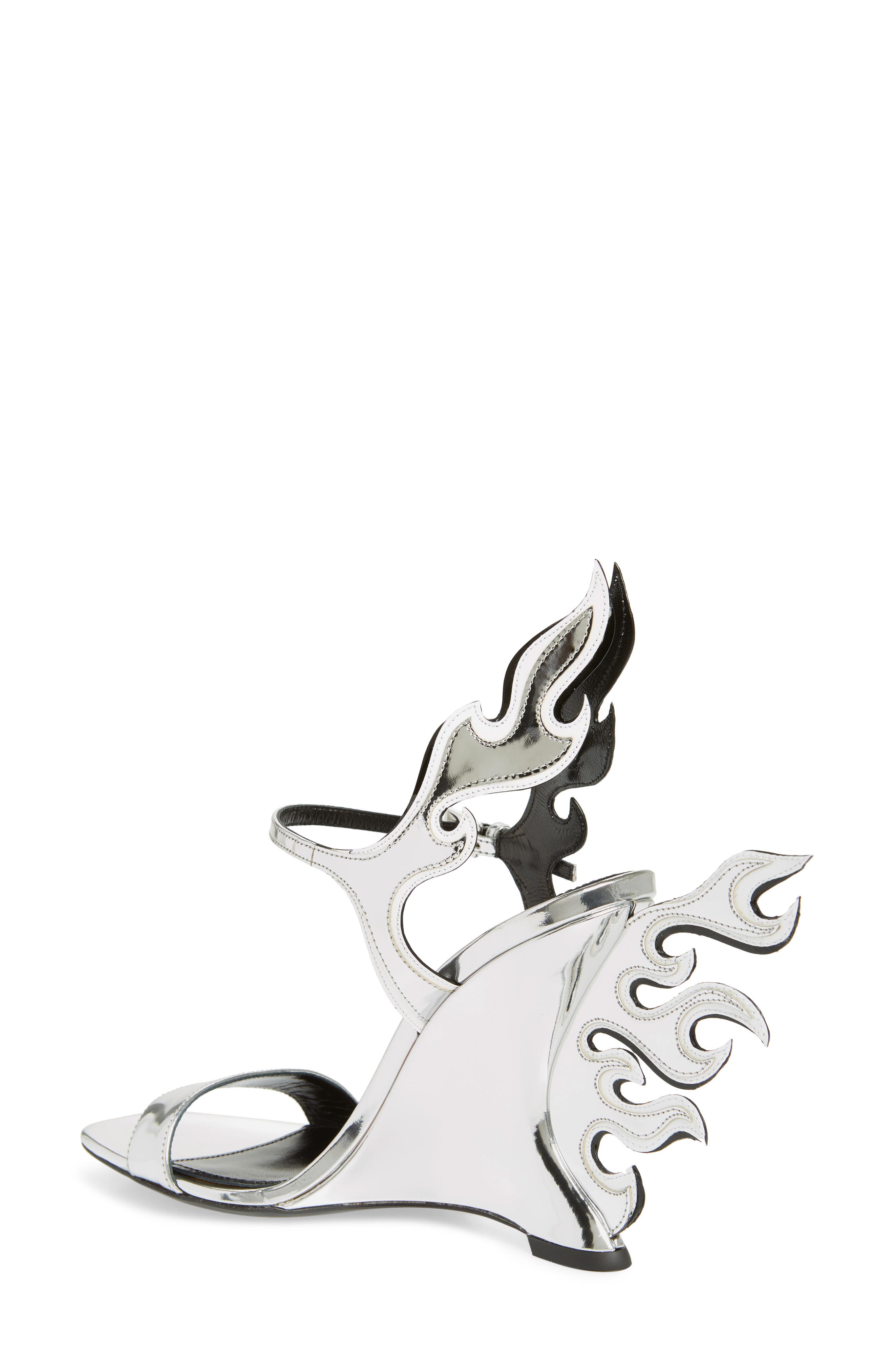 prada flame heels silver