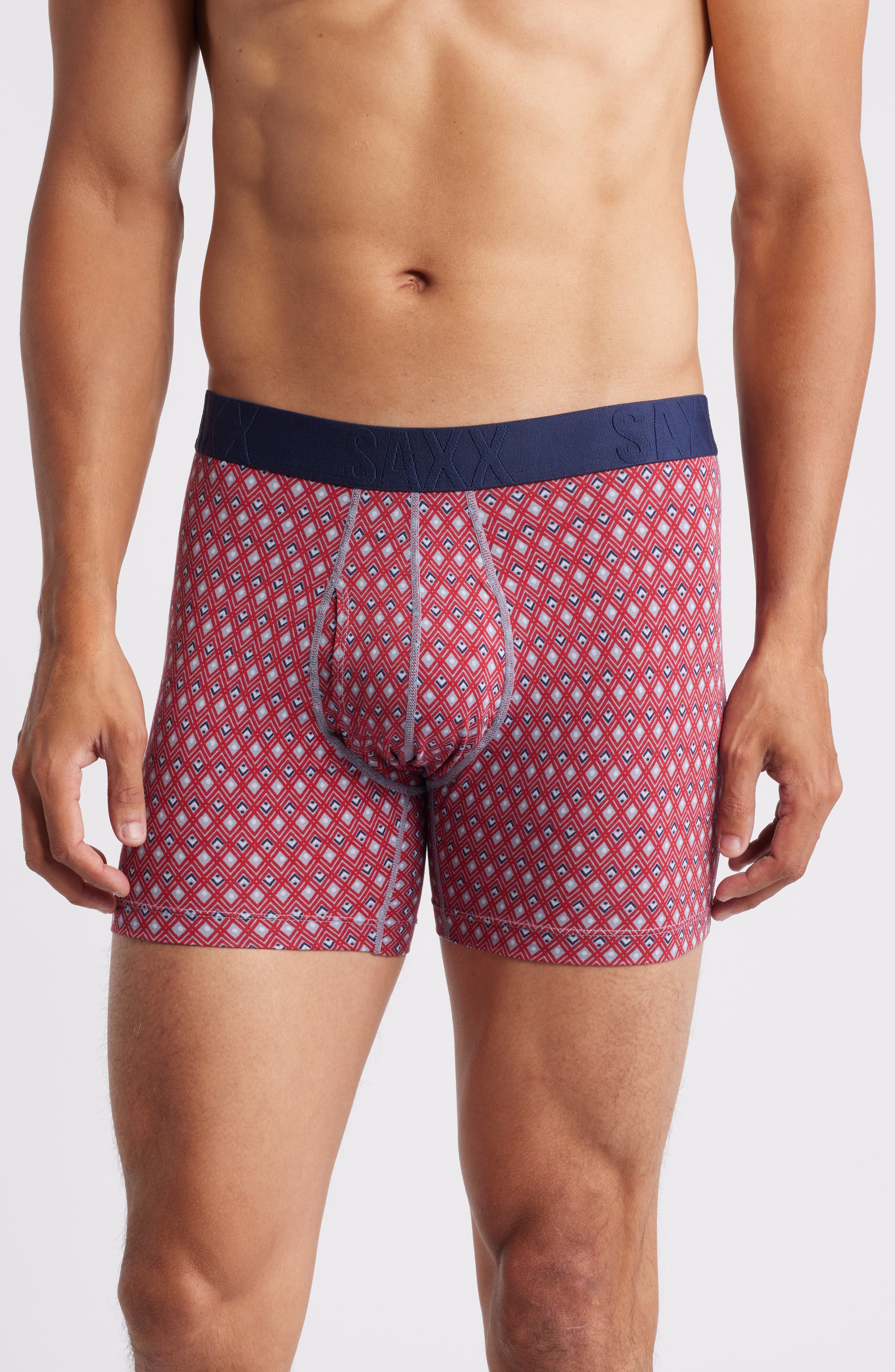 SAXX DropTemp™ Cooling Cotton Slim Fit Boxer Briefs in Vintage Geo-Red 