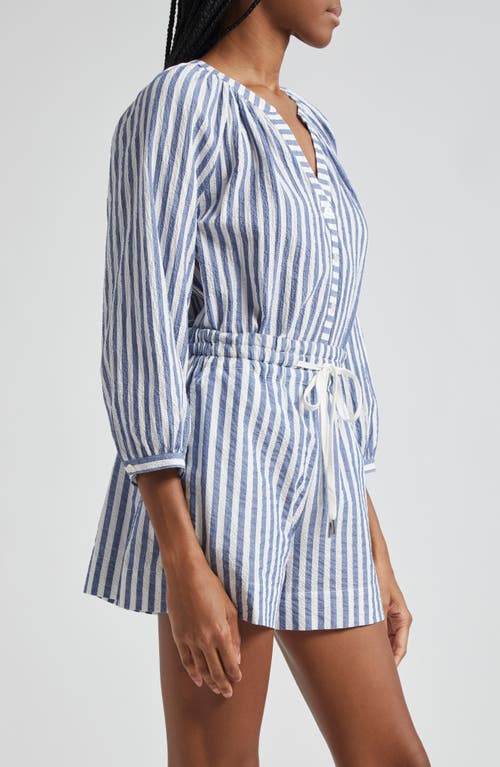 Shop Veronica Beard Judith Stripe Stretch Cotton Button-up Shirt In Blue/white