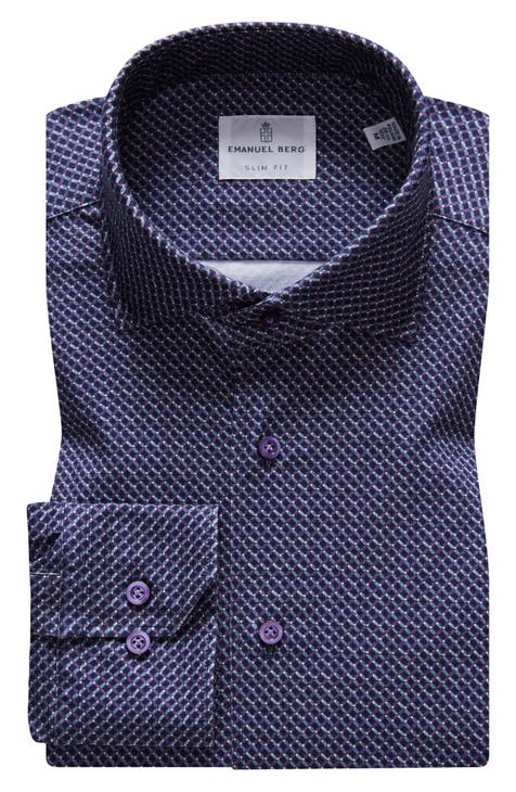 4Flex Modern Fit Print Knit Button-Up Shirt